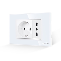 Priza Schuko + Universala Italiana cu Rama din Sticla LUXION, Standard Italian, 3M, alb