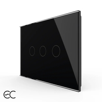Intrerupator triplu cu touch Livolo din sticla, standard Italian, protocol ZigBee EC - Serie noua, negru