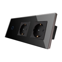 Intrerupator Simplu + 2 Prize cu Rama din Sticla LUXION, negru