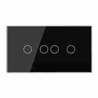 Panou Intrerupator Dublu + Dublu cu Touch LIVOLO din Sticla, Standard Italian - 4M, negru