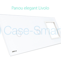 Panou 2 intrerupatoare simple cu touch si priza Livolo din sticla, alb
