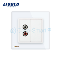 Priza simpla audio Livolo cu rama din sticla, alb