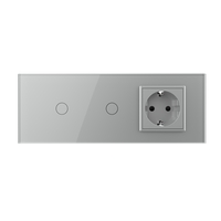 Intrerupator Simplu + Simplu + Priza LIVOLO cu Rama Din Sticla, Standard Italian, 6M, gri