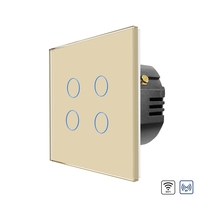 Intrerupator Cvadruplu Wi-Fi + RF433 cu Touch din Sticla LUXION, auriu