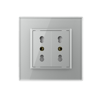 Priza dubla module inguste Livolo cu rama din sticla - standard german, gri