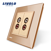 Priza dubla audio Livolo cu rama din sticla, auriu