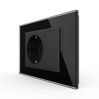 Priza simpla cu blank Livolo cu rama din sticla 3M, standard Italian, Serie noua, negru