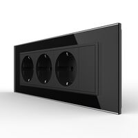Priza tripla cu blank Livolo cu rama din sticla 6/7 module - standard Italian, negru
