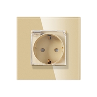 Priza Simpla cu Capac de Protectie cu Rama din Sticla LUXION, auriu