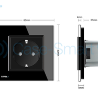 Priza simpla Livolo cu rama din sticla, negru