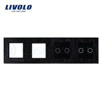 Panou 2 intrerupatoare duble cu touch si 2 prize LIVOLO din sticla, negru