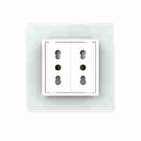 Priza dubla module inguste Livolo cu rama din sticla - standard german, alb