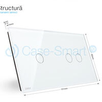 Panou intrerupator dublu + simplu cu touch Livolo din sticla, alb