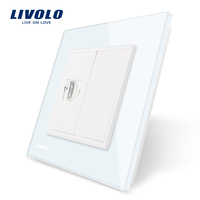 Priza simpla HDMI Livolo cu rama din sticla, alb