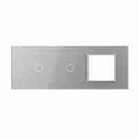 Panou Intrerupator Simplu + Simplu cu Priza LIVOLO din Sticla, Standard Italian - 6/7M, gri