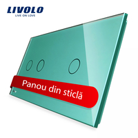 Panou intrerupator dublu + simplu cu touch Livolo din sticla, verde
