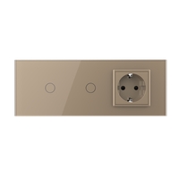 Intrerupator Simplu + Simplu + Priza LIVOLO cu Rama Din Sticla, Standard Italian, 6M, auriu