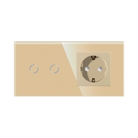 Intrerupator Dublu Cap Scara / Cruce + Priza cu Rama din Sticla LUXION, Serie A, auriu