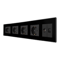 Priza Cvadrupla Schuko + TV + Internet cu Rama Din Sticla LUXION, negru
