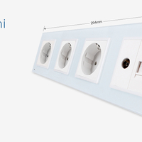 Priza cvadrupla Livolo cu rama din sticla 3 prize simple+TV/internet, alb