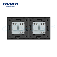 Priza dubla Livolo cu rama din sticla si capac de protectie rezistent la apa, negru