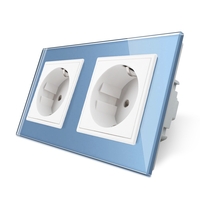 Priza dubla Livolo cu rama din sticla, albastru