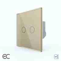 Intrerupator Dublu Cap Scara / Cruce cu Touch LIVOLO din Sticla - Protocol ZigBee EC, auriu