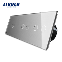 Intrerupator cu touch simplu+dublu+dublu LIVOLO din sticla, gri