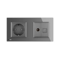 Priza dubla Livolo cu rama din sticla 1 priza Schuko+TV/internet, gri