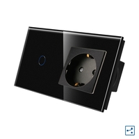 Intrerupator Simplu Cap Scara / Cruce + Priza cu Rama din Sticla LUXION, Serie A, negru