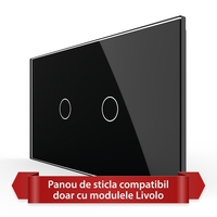 Panou Intrerupator Simplu + Simplu cu Touch LIVOLO din Sticla, Standard Italian - 4M, negru