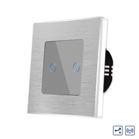 Intrerupator Dublu Cap Scara / Cruce cu Touch din Sticla si Rama de Aluminiu LUXION, RF433, gri