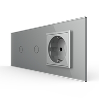 Intrerupator Simplu + Simplu + Priza LIVOLO cu Rama Din Sticla, Standard Italian, 6M, gri