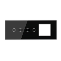 Panou Intrerupator Dublu + Dublu cu Priza LIVOLO din Sticla, Standard Italian - 6/7M, negru