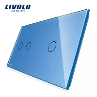 Panou intrerupator dublu + simplu cu touch Livolo din sticla, albastru