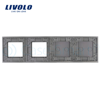 Panou 2 intrerupatoare duble cu touch si 2 prize LIVOLO din sticla, gri