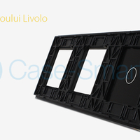 Panou intrerupator simplu cu touch si 2 prize Livolo din sticla, negru