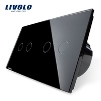 Intrerupator dublu + dublu cu touch Livolo din sticla, negru
