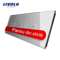 Panou intrerupator dublu+dublu+dublu cu touch Livolo din sticla, gri