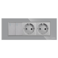 Intrerupator Dublu + 2 Prize cu Rama din Sticla LUXION, Standard Italian, 6M, gri