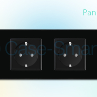 Priza cvadrupla Livolo cu rama din sticla 3 prize simple+TV/internet, negru