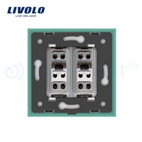 Priza dubla module inguste Livolo cu rama din sticla - standard german, verde