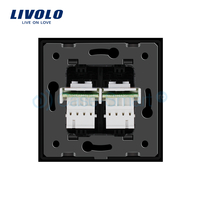 Priza dubla Telefon Livolo cu rama din sticla, negru