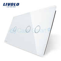 Panou intrerupator simplu+dublu cu touch Livolo din sticla, alb