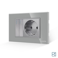 Intrerupator Dublu Cap Scara + Priza cu Rama din Sticla LUXION, Standard Italian, 3M, gri