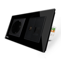 Priza dubla Livolo cu rama din sticla 1 priza Schuko+TV/internet, negru