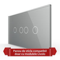 Panou Intrerupator Dublu + Dublu cu Touch LIVOLO din Sticla, Standard Italian - 4M, gri