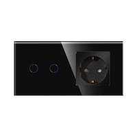 Intrerupator Dublu + Priza cu Rama din Sticla LUXION, negru