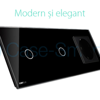 Intrerupator LIVOLO simplu+simplu cu touch si priza din sticla, negru