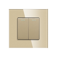 Intrerupator Dublu Mecanic cu Reset / Revenire LUXION cu Rama din Sticla, auriu